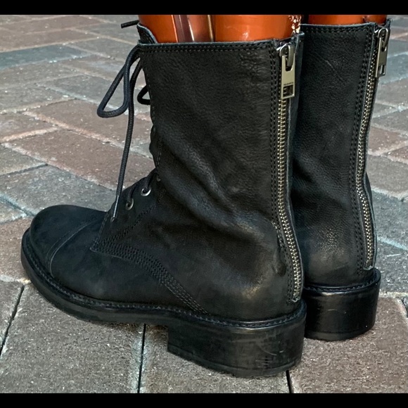 All Saints Black Leather Lace Up Combat Boots Size 38 - Picture 5 of 9